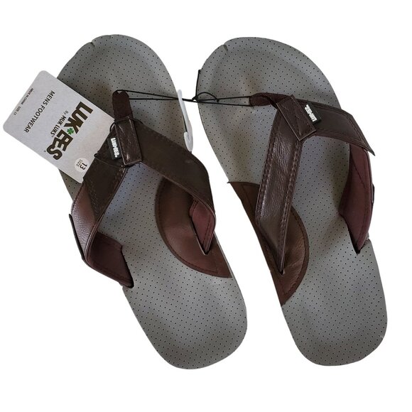 Muk Luks Flip Flop Sandals Men's Size 13 LUK· EES Brown Faux Leather Cushioned - Picture 7 of 7